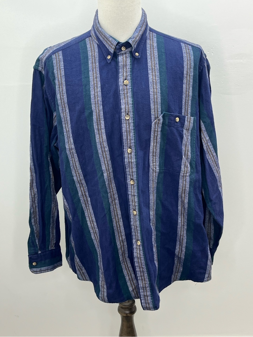 Salty Dog Men’s Cambridge Stripe Blue & Green Long Sleeve Flannel Shirt 2XL